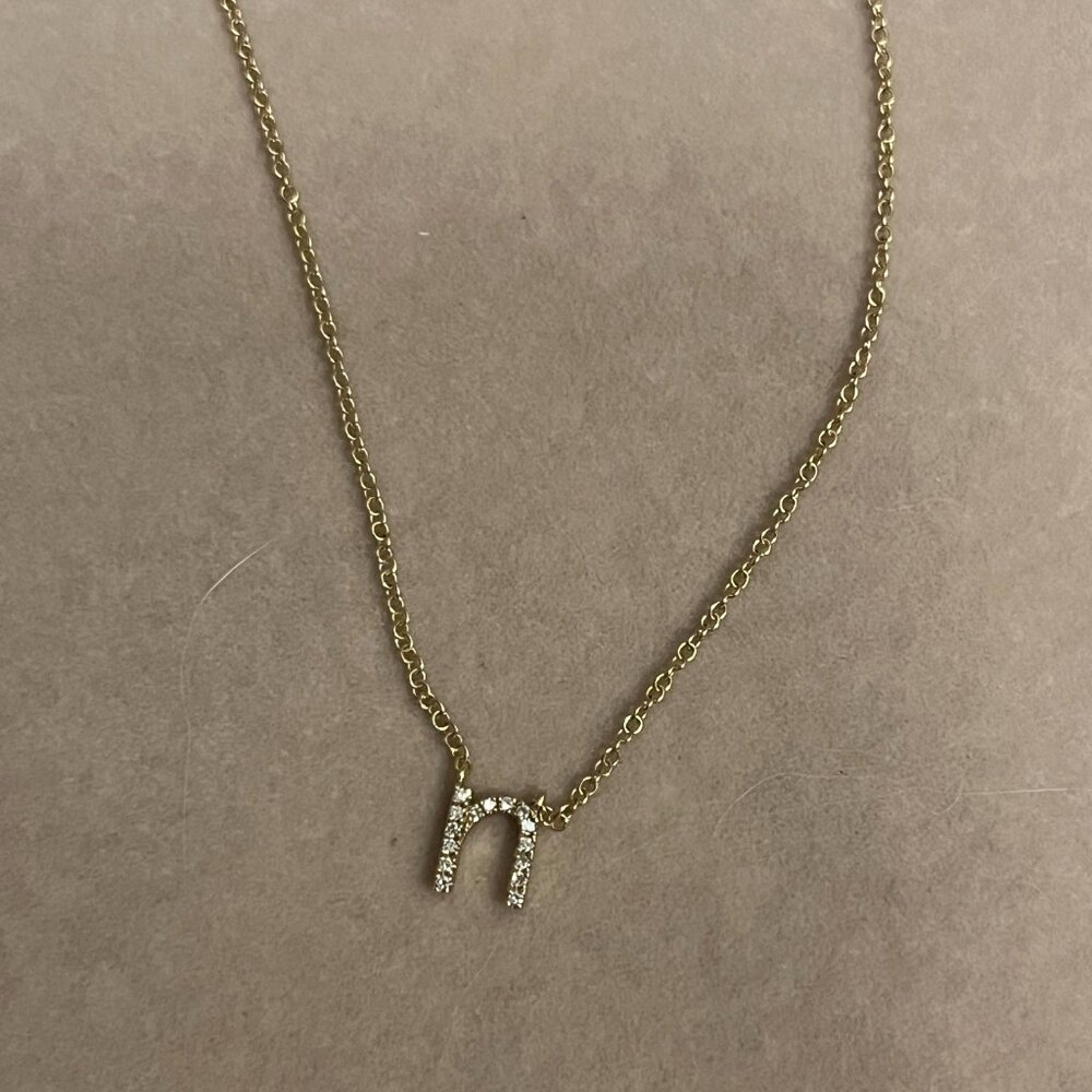 14KT Yellow Gold Diamond Lowercase Initial 'n" Necklace